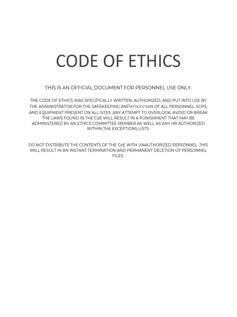 SCPF) Code of Ethics - TEMP, PDF, Sanitization (Classified Information)